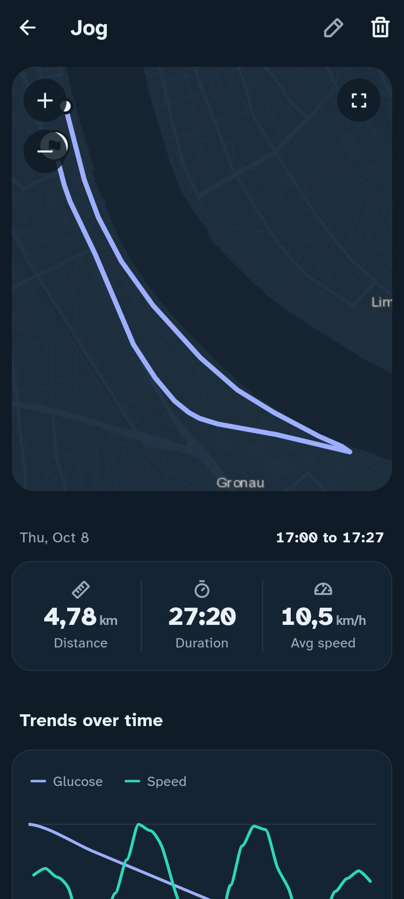 Jogging in the Insulink app