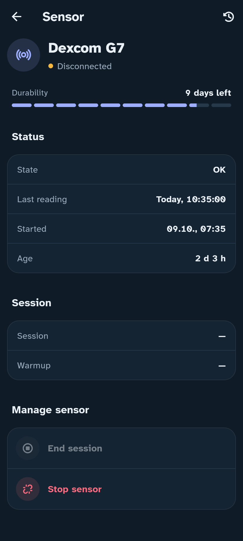Sensor in the Insulink app