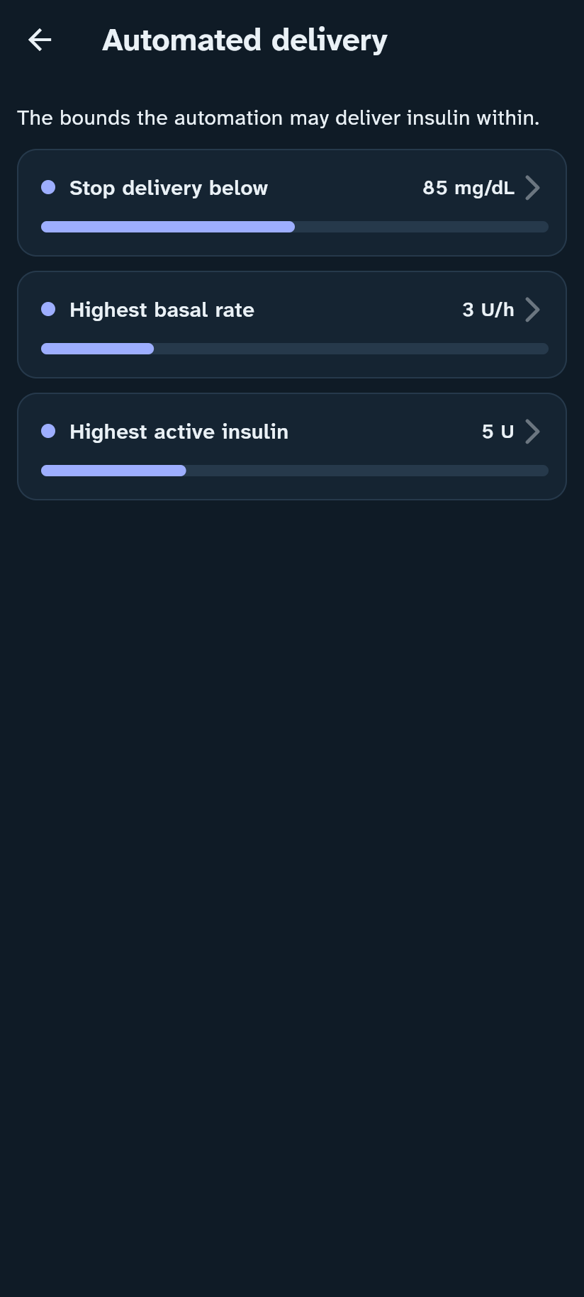 Automated delivery settings in the Insulink app