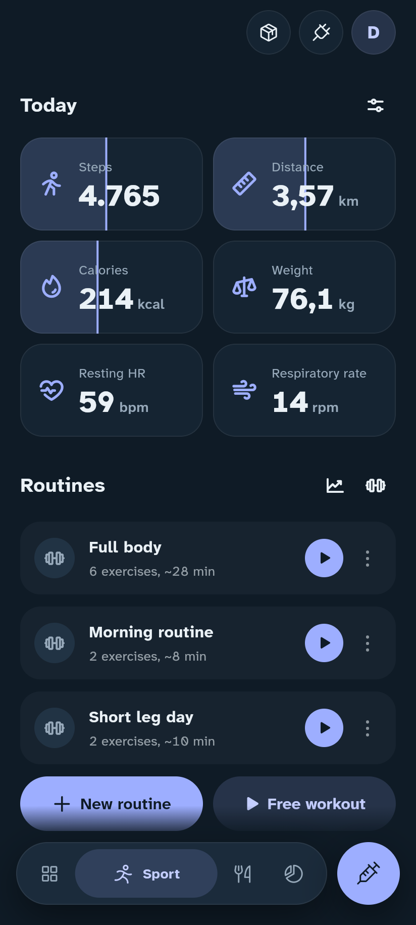 Sport in the Insulink app