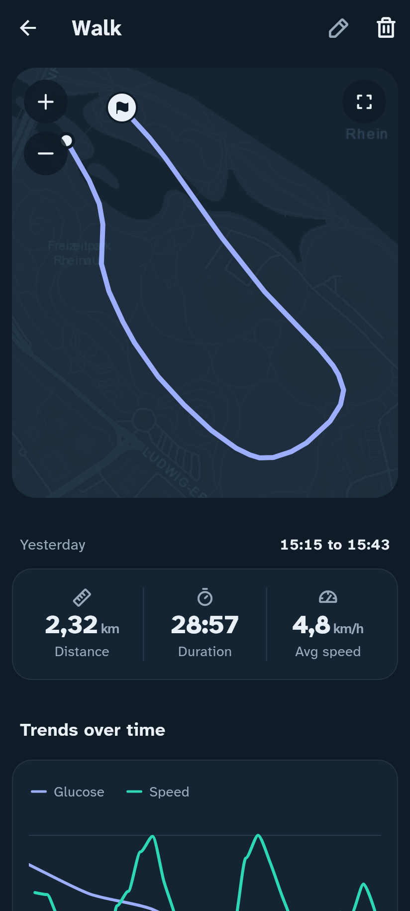 Walking in the Insulink app